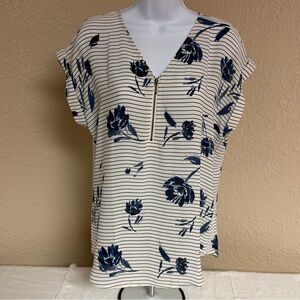 4/$15 Maurices Navy Floral Striped Blouse